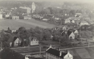 Pohled z kostelní věže směrem na Bašta v roce 1970